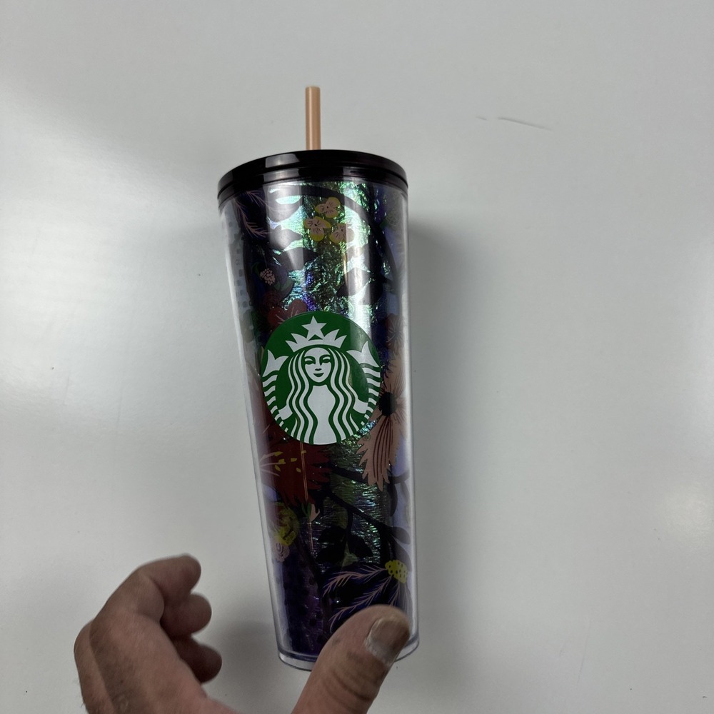 Starbucks Tumbler Rising Floral Foil Leaves Autumn 24oz Venti Cold Cup Fall 2021